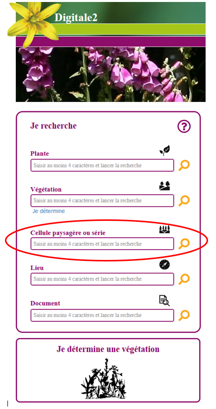 Nouveau menu : Je recherche une cellule paysagère ou une série de végétations