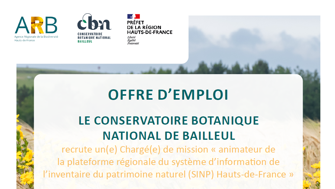 Offre d'emploi : Chargé(e) de mission « animateur de la plateforme régionale du système d’information de l’inventaire du patrimoine naturel (SINP) Hauts-de-France »