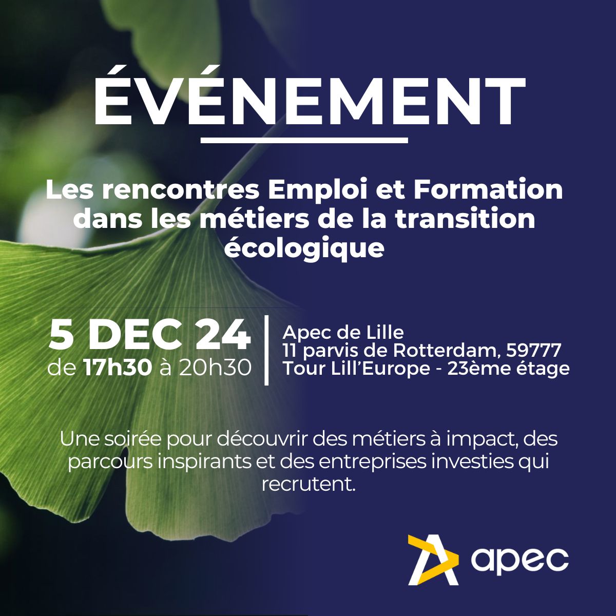 Les rencontres Emploi et Formation dans les métiers de la transition écologique (Lille, Nord)