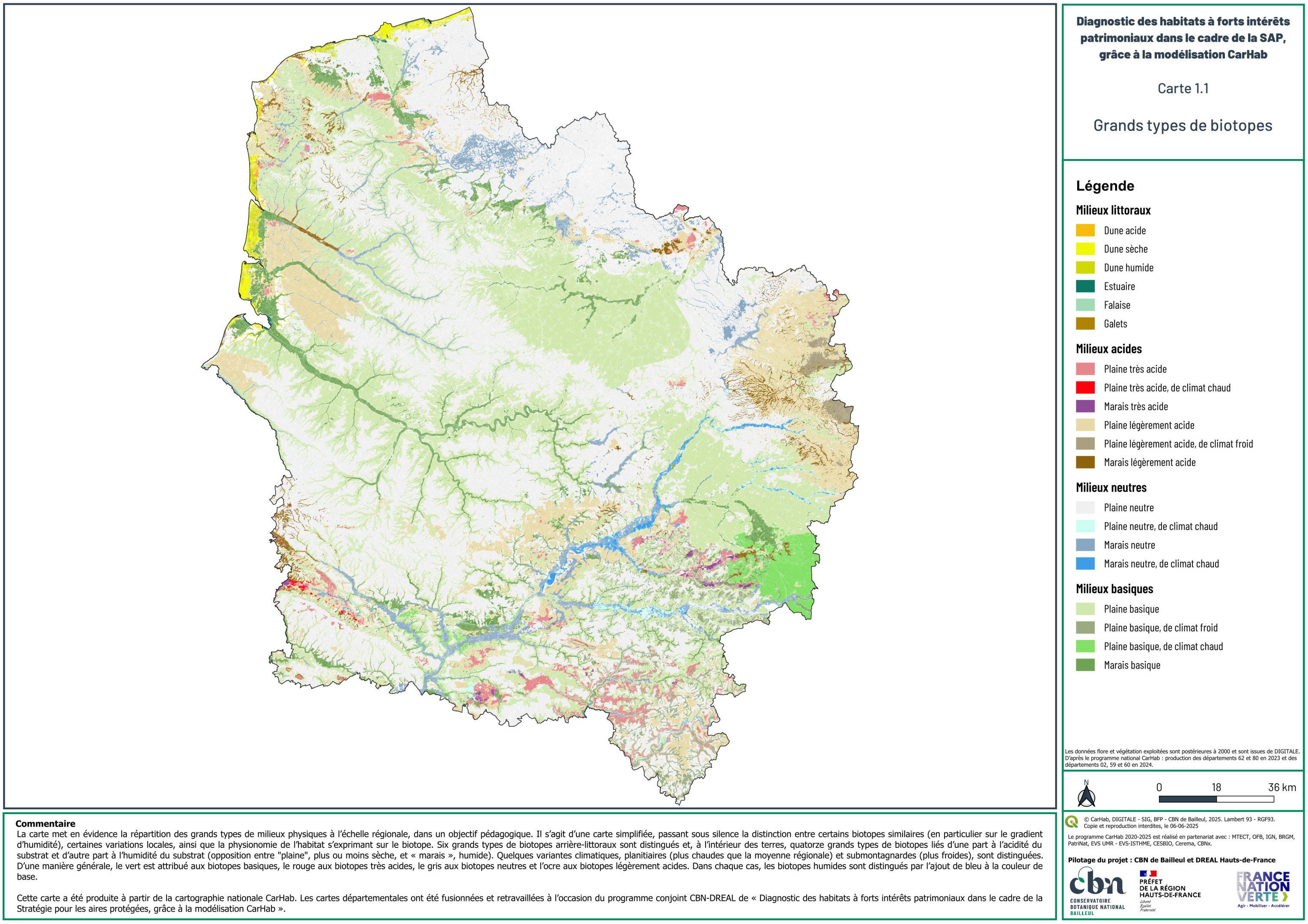 carte des grands types de biotopes des Hauts-de-France