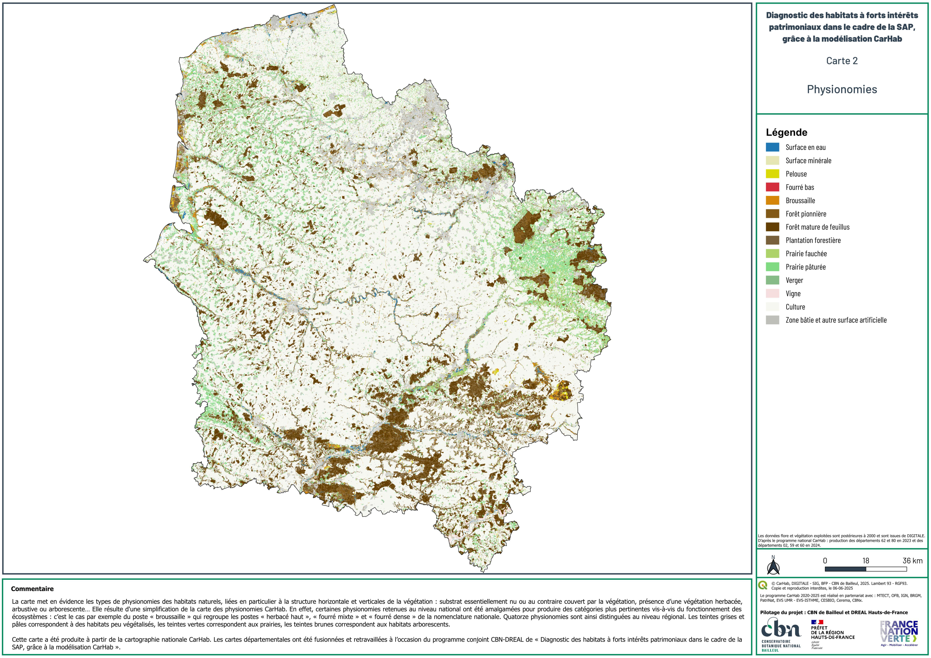 Carte des physionomies d’habitats naturels des Hauts-de-France
