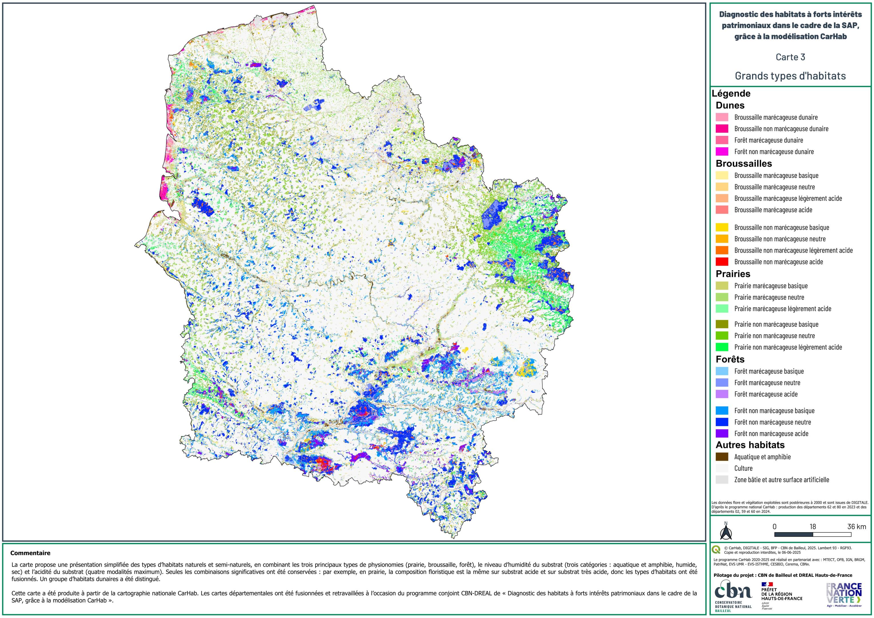 Carte des grands types d’habitats des Hauts-de-France